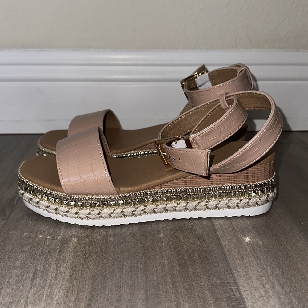 Muted blush platform studded sandals